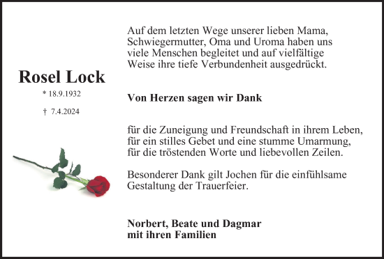 Traueranzeige von Rosel Lock von Wolfenbütteler Zeitung