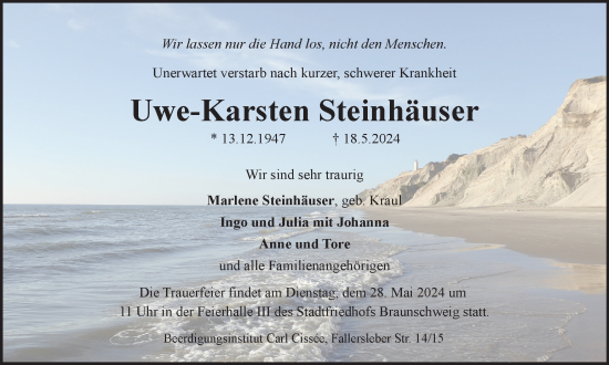 Traueranzeige von Uwe-Karsten Steinhäuser von Braunschweiger Zeitung, Salzgitter-Zeitung