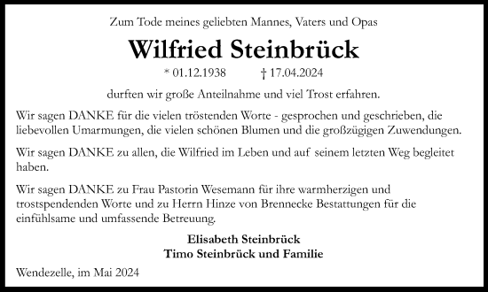 Traueranzeige von Wilfried Steinbrück von Braunschweiger Zeitung
