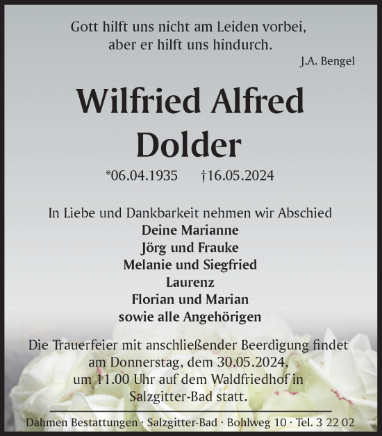 Traueranzeige von Wilfried Alfred Dolder von Salzgitter-Zeitung