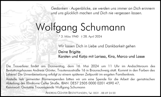 Traueranzeige von Wolfgang Schumann von Braunschweiger Zeitung