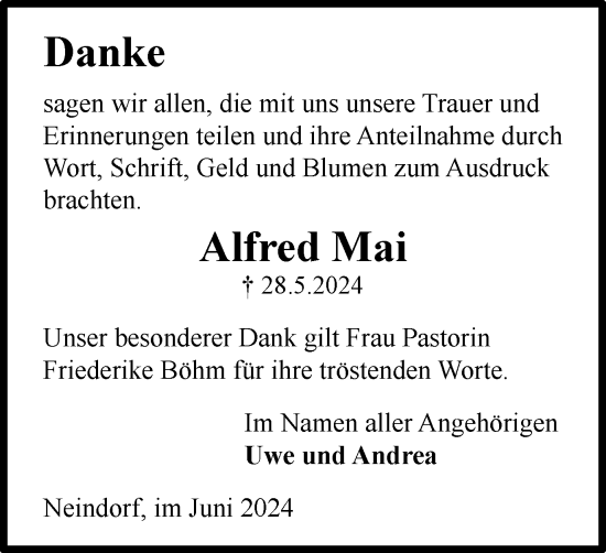 Traueranzeige von Alfred Mai von Wolfsburger Nachrichten