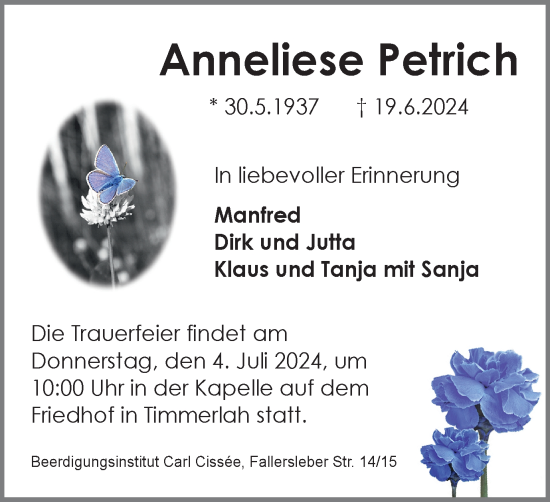 Traueranzeige von Anneliese Petrich von Braunschweiger Zeitung