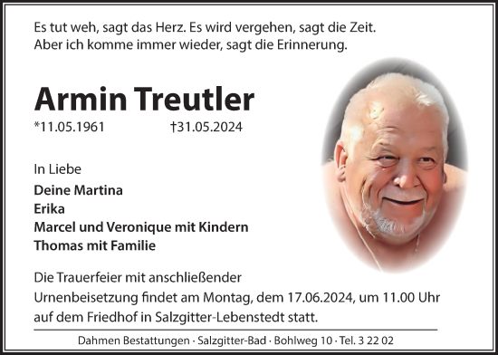 Traueranzeige von Armin Treutler von Salzgitter-Zeitung