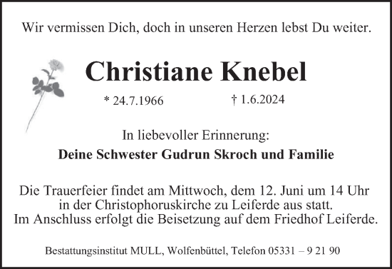 Traueranzeige von Christiane Knebel von Braunschweiger Zeitung