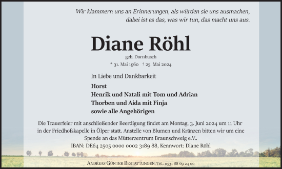 Traueranzeige von Diane Röhl von Braunschweiger Zeitung
