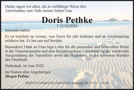 Traueranzeige von Doris Pethke von Helmstedter Nachrichten