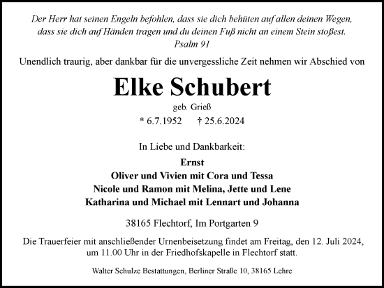 Traueranzeige von Elke Schubert von Helmstedter Nachrichten