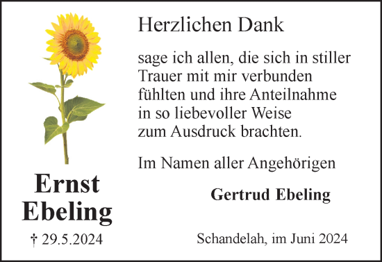 Traueranzeige von Ernst Ebeling von Wolfenbütteler Zeitung