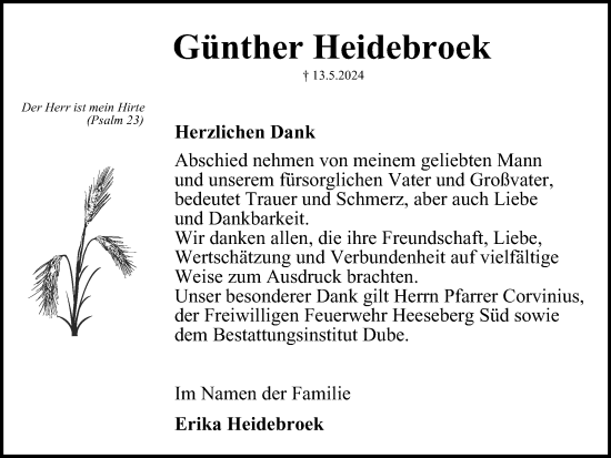Traueranzeige von Günther Heidebroek von Braunschweiger Zeitung, Helmstedter Nachrichten