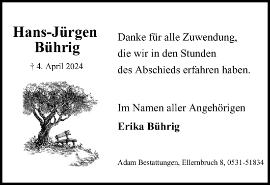 Traueranzeige von Hans-Jürgen Bührig von Braunschweiger Zeitung