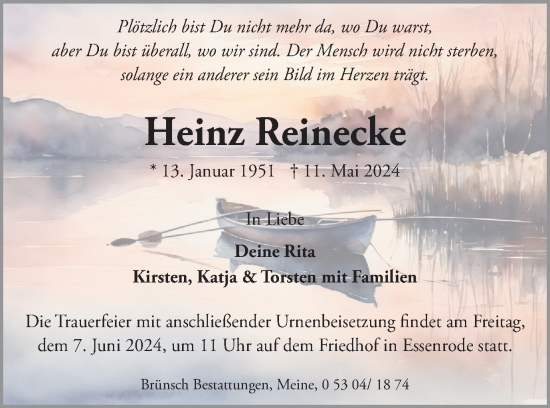 Traueranzeige von Heinz Reinecke von Braunschweiger Zeitung
