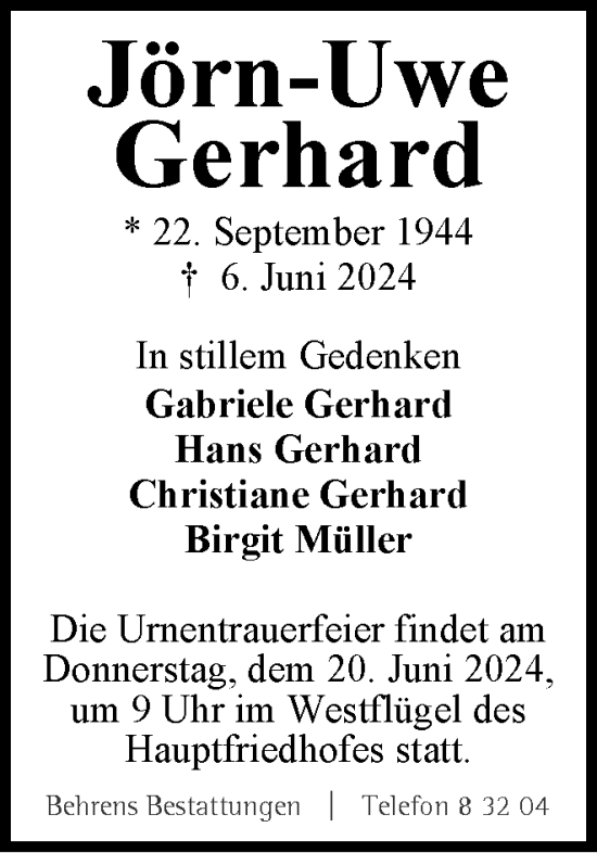 Traueranzeige von Jörn Gerhard von Braunschweiger Zeitung