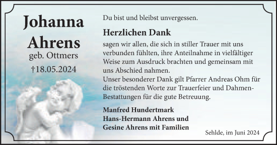 Traueranzeige von Johanna Ahrens von Salzgitter-Zeitung