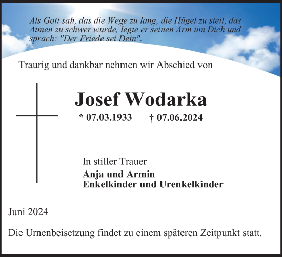 Traueranzeige von Josef Wodarka von Salzgitter-Zeitung