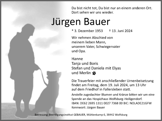 Traueranzeige von Jürgen Bauer von Wolfsburger Nachrichten