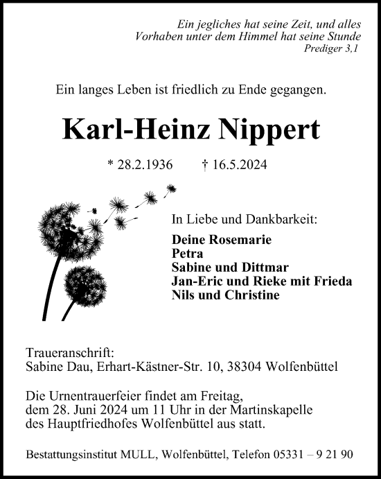 Traueranzeige von Karl-Heinz Nippert von Wolfenbütteler Zeitung