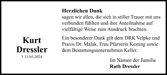 Traueranzeige von Kurt Dressler von Helmstedter Nachrichten