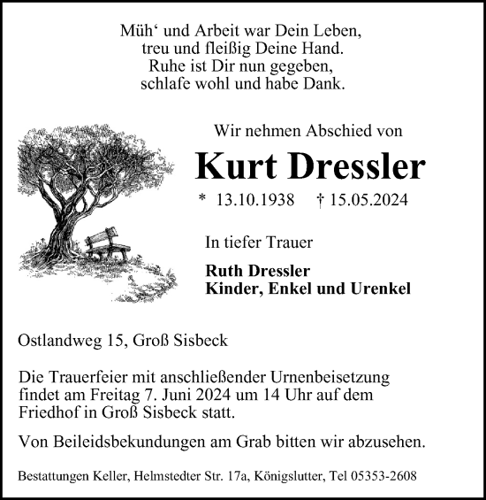 Traueranzeige von Kurt Dressler von Helmstedter Nachrichten