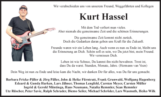 Traueranzeige von Kurt Hassel von Braunschweiger Zeitung
