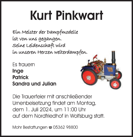 Traueranzeige von Kurt Pinkwart von Wolfsburger Nachrichten
