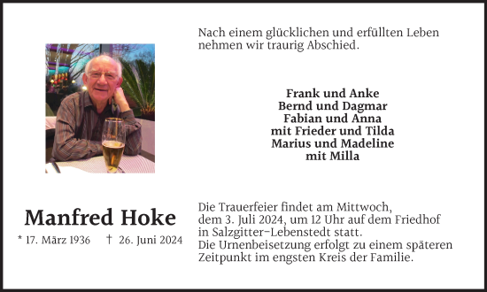 Traueranzeige von Manfred Hoke von Salzgitter-Zeitung