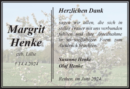 Traueranzeige von Margrit Henke von Braunschweiger Zeitung