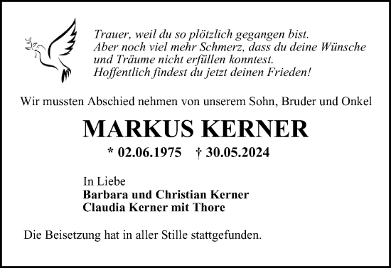 Traueranzeige von Markus Kerner von Braunschweiger Zeitung