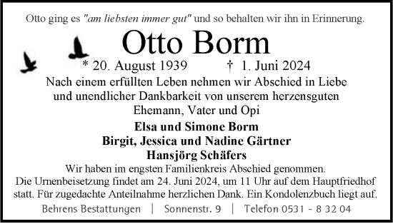 Traueranzeige von Otto Borm von Braunschweiger Zeitung