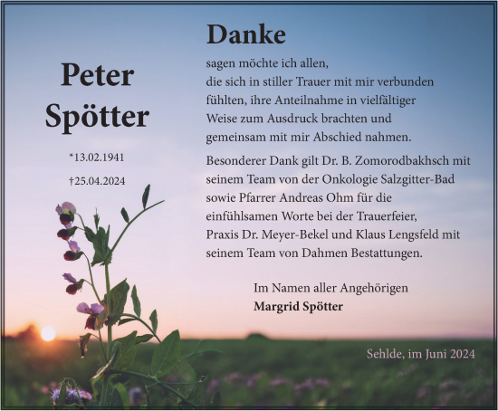 Traueranzeige von Peter Spötter von Salzgitter-Zeitung