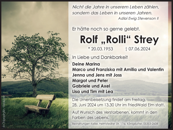 Traueranzeige von Rolf Strey von Helmstedter Nachrichten