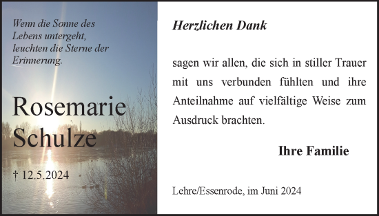 Traueranzeige von Rosemarie Schulze von Helmstedter Nachrichten