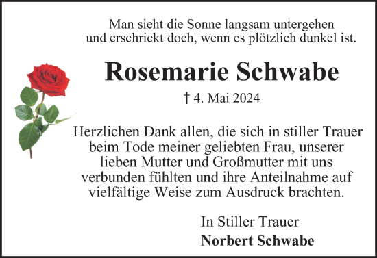 Traueranzeige von Rosemarie Schwabe von Braunschweiger Zeitung