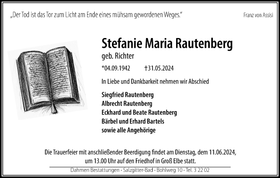 Traueranzeige von Stefanie Maria Rautenberg von Salzgitter-Zeitung