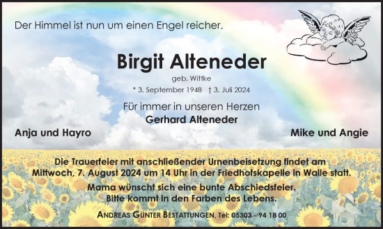 Traueranzeige von Birgit Alteneder von Braunschweiger Zeitung