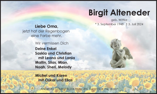 Traueranzeige von Birgit Alteneder von Braunschweiger Zeitung