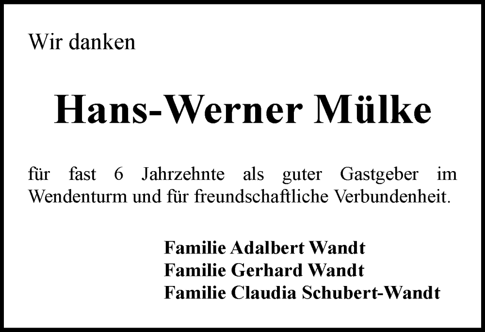  Traueranzeige für Hans-Werner Mülke vom 13.07.2024 aus Braunschweiger Zeitung