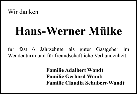 Traueranzeige von Hans-Werner Mülke von Braunschweiger Zeitung