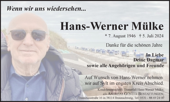 Traueranzeige von Hans-Werner Mülke von Braunschweiger Zeitung