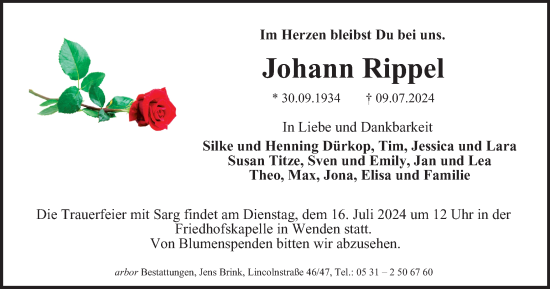 Traueranzeige von Johann Rippel von Braunschweiger Zeitung