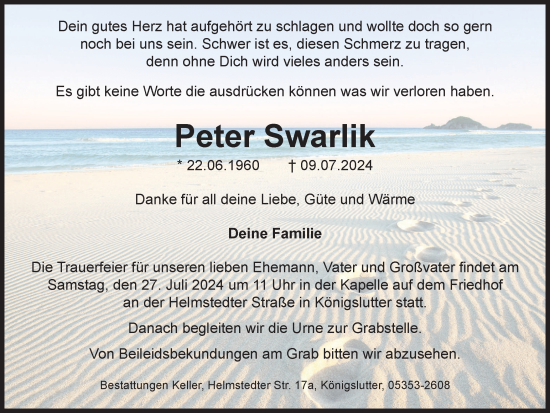 Traueranzeige von Peter Swarlik von Helmstedter Nachrichten