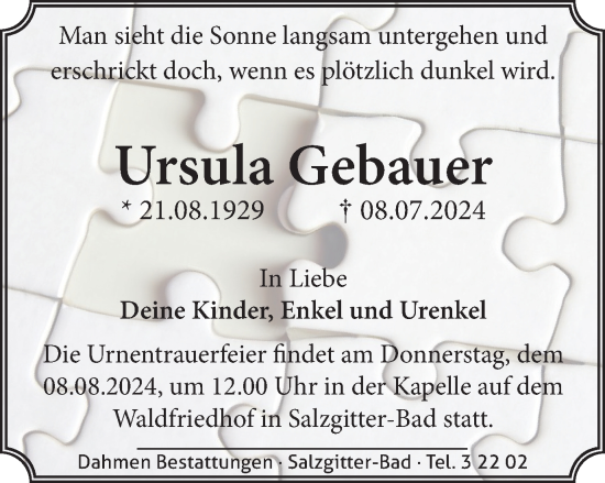 Traueranzeige von Ursula Gebauer von Salzgitter-Zeitung