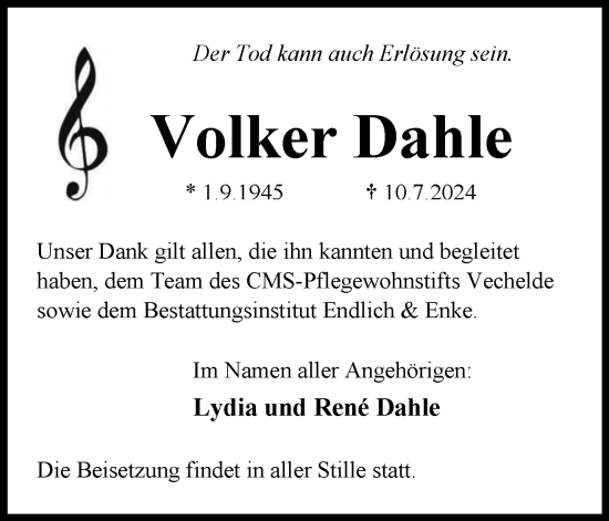 Traueranzeige von Volker Dahle von Braunschweiger Zeitung