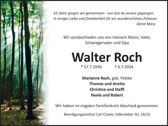 Traueranzeige von Walter Roch von Braunschweiger Zeitung