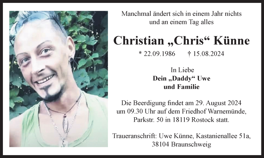  Traueranzeige für Christian Künne vom 24.08.2024 aus Braunschweiger Zeitung