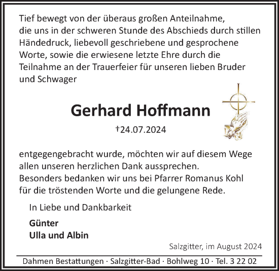 Traueranzeige von Gerhard Hoffmann von Salzgitter-Zeitung