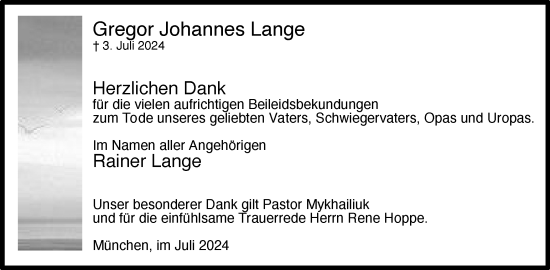 Traueranzeige von Gregor Johannes Lange von Salzgitter-Zeitung