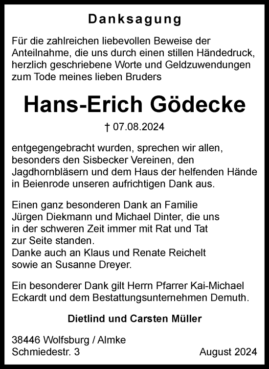 Traueranzeige von Hans-Erich Gödecke von Helmstedter Nachrichten