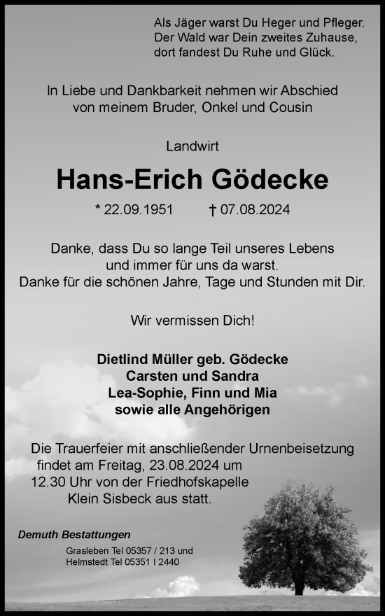 Traueranzeige von Hans-Erich Gödecke von Helmstedter Nachrichten