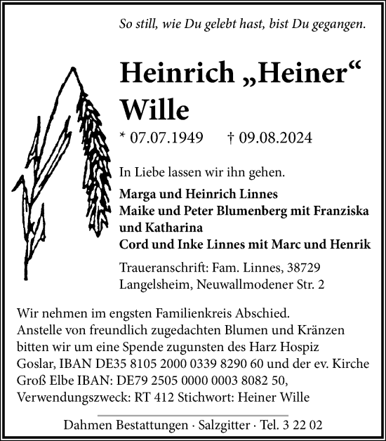 Traueranzeige von Heinrich Wille von Salzgitter-Zeitung